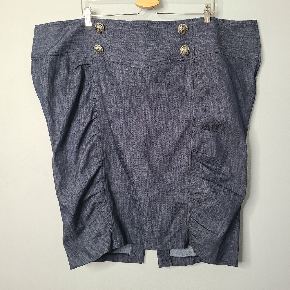 Torrid Vintage Denim 4 Button Ruched Pencil Skirt NEW